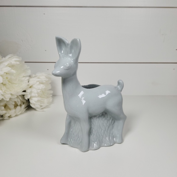 Vintage Retro Blue Deer Ceramic Pottery Planter Woodland Forest Mid Century Vase - Picture 1 of 10